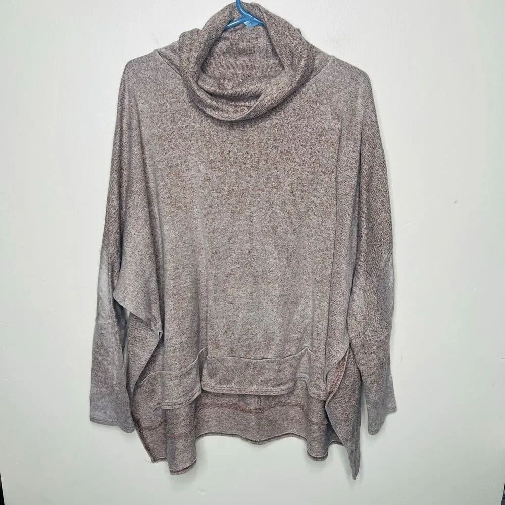 Zenana Brown Cream Cowl Neck Longsleeve Shirt Flowy Comfortable Athleisure Sz 2X